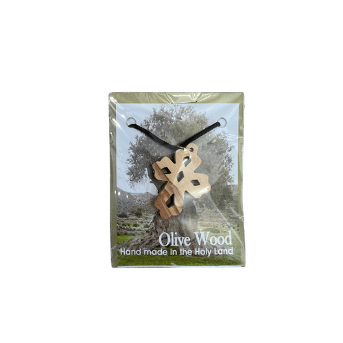 5 HOLES CROSS CHARM 3CM OLIVE WOOD ON CORD