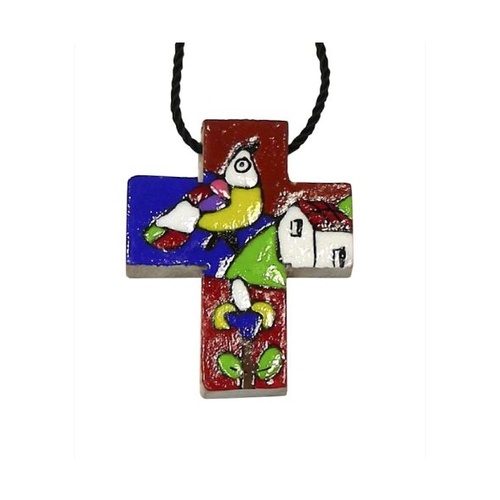 EL SALVADOR PAINTED CROSS PENDANT 2.5CM