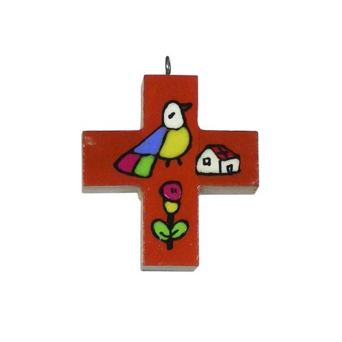 EL SALVADOR PAINTED CROSS PENDANT 3.5CM