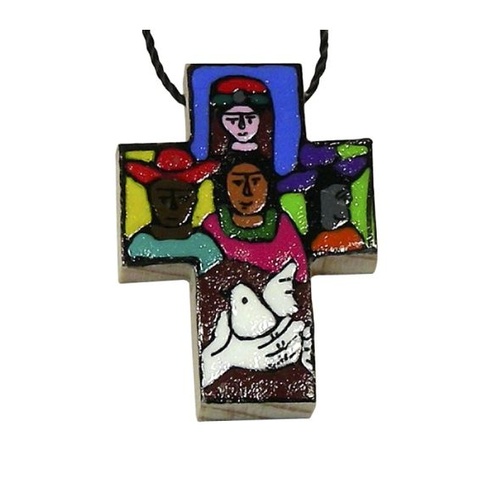 EL SALVADOR MANY NATIONS CROSS PENDANT 4CM
