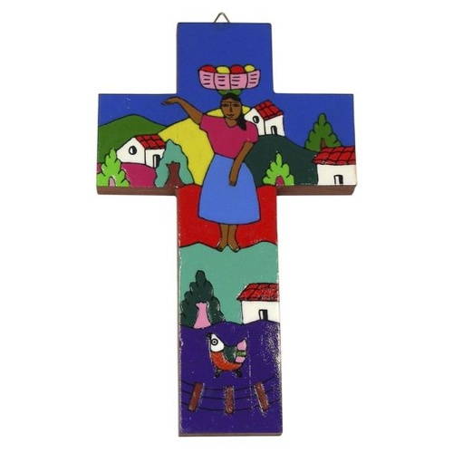 EL SALVADOR FOLK ART CROSS GIRL 20CM