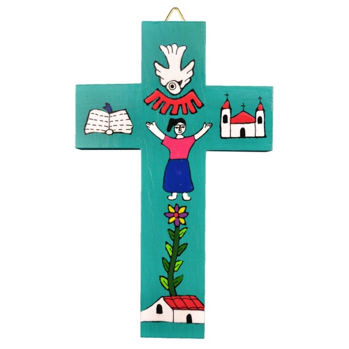 EL SALVADOR GIRL CONFIRMATION CROSS AQUA 25CM