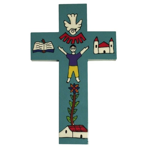EL SALVADOR BOY CONFIRMATION CROSS AQUA 15CM