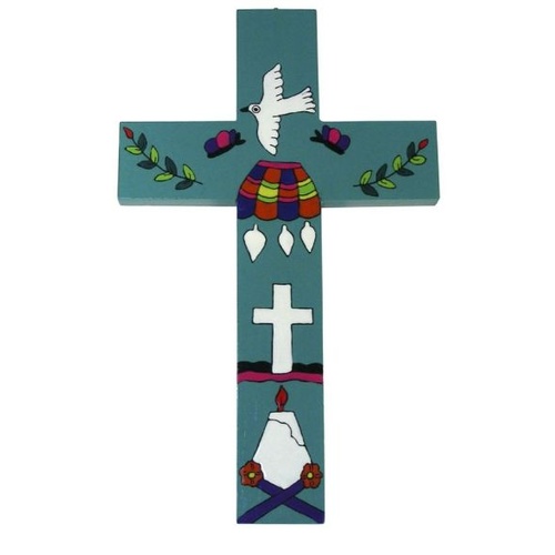 EL SALVADOR BAPTISMAL CROSS AQUA 25CM
