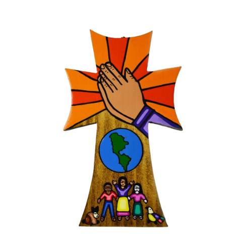 EL SALVADOR PRAYING HANDS CROSS  WORLD 15cm