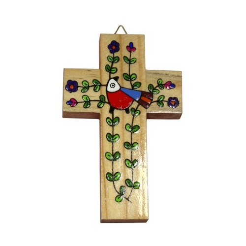 EL SALVADOR CROSS BIRD WITH LEAVES 10CM