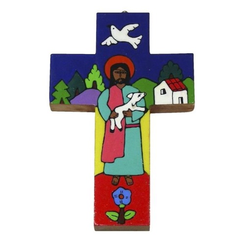 EL SALVADOR CROSS JESUS HOLDING LAMB 10CM