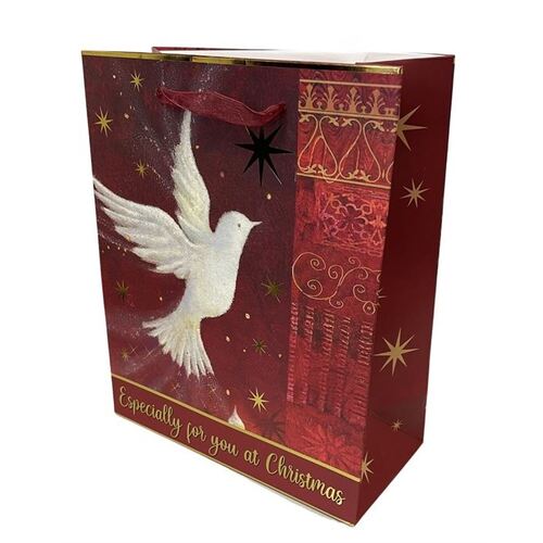 CHRISTMAS GIFT BAG RED WITH DOVE