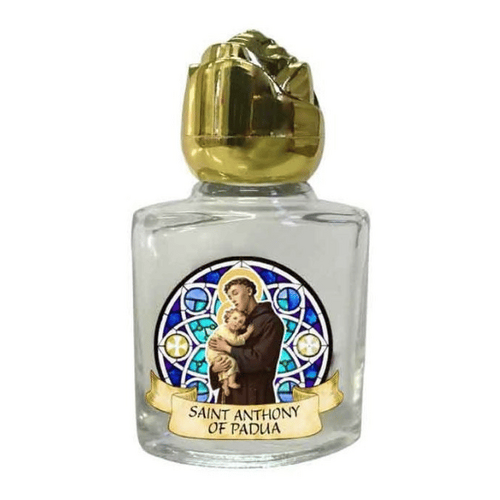 HOLY WATER BOTTLE GLASS ST ANTHONY