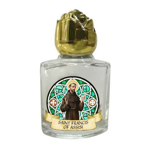 HOLY WATER BOTTLE GLASS ST FRANCIS OF ASSISI  **Limited Stock**