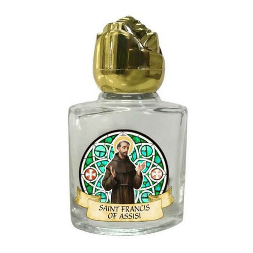 HOLY WATER BOTTLE GLASS ST FRANCIS OF ASSISI