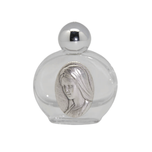 HOLY WATER BOTTLE ROUND GLASS OUR LADY