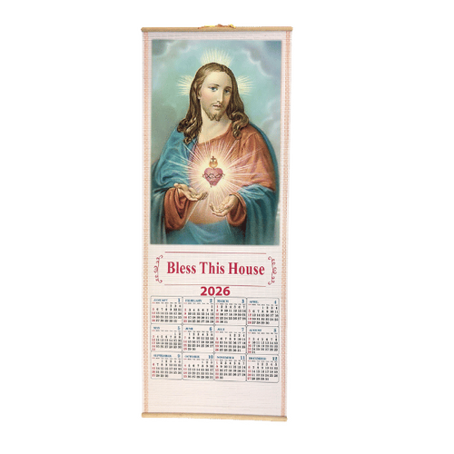 WOOD SCROLL CALENDAR SACRED HEART JESUS 2026
