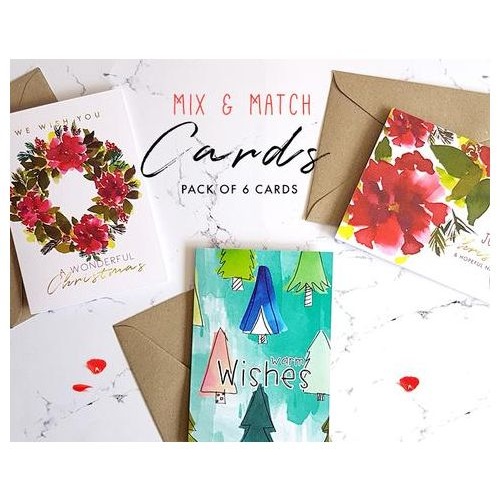 WATERCOLOUR CHRISTMAS CARDS - PACK 6