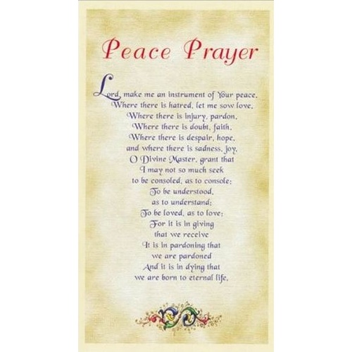 HOLY CARDS THEMED PKT 100 Peace Prayer 