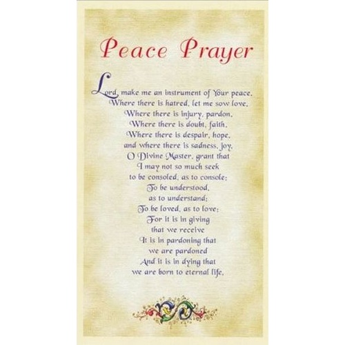 HOLY CARDS THEMED PKT 100 Peace Prayer