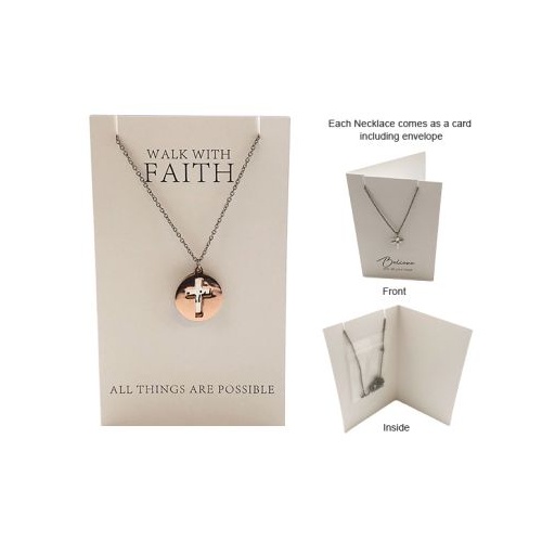 NECKLACE ON CARD TWO-TONE CROSS