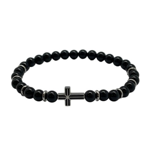 HEMATITE BRACELET WITH STAINLESS STEEL CROSS