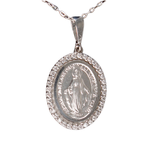 MEDAL OUR LADY & CHAIN SET STERLING SILVER