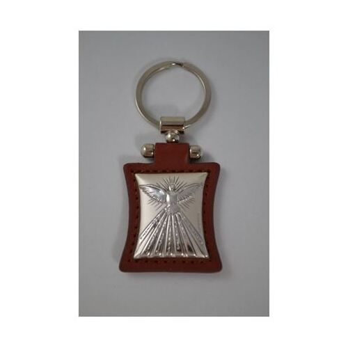 KEYRING S/S BROWN LEATHER CONFIRMATION