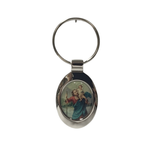 KEYRING ST CHRISTOPHER SILVER OVAL
