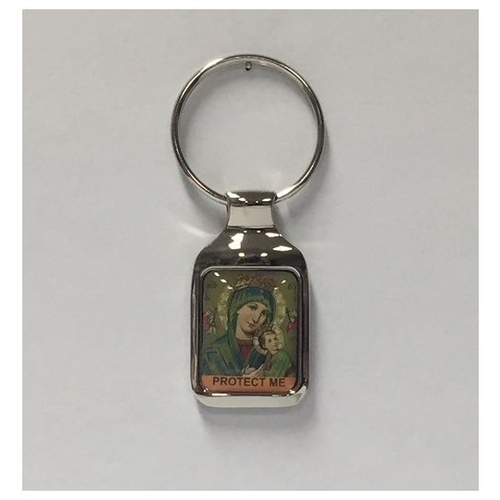 KEYRING OUR LADY OF PERPETUAL SUCCOUR SILVER SQUARE