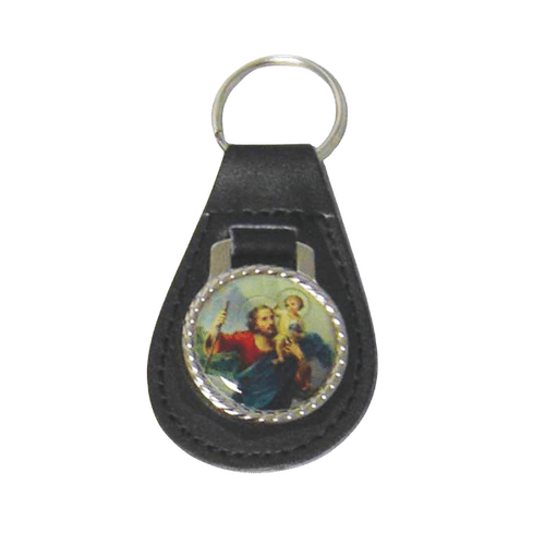 KEYRING ST CHRISTOPHER LEATHER