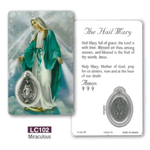 HOLY CARD LAMINATED WITH MEDAL Miraculous 