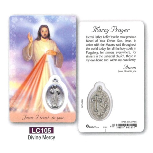 HOLY CARD LAMINATED WITH MEDAL Divine Mercy
