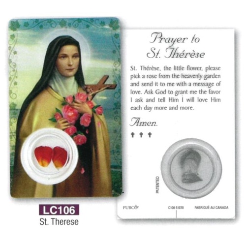 HOLY CARD LAMINATED WITH MEDAL St Therese 