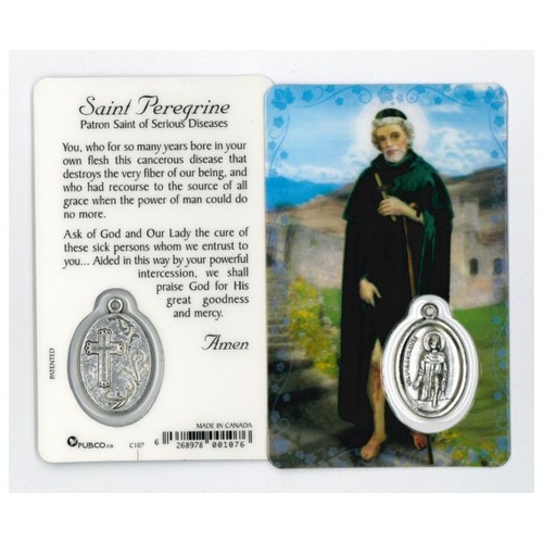 HOLY CARD LAMINATED WITH MEDAL St Peregrine