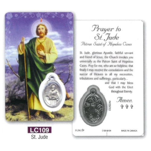 HOLY CARD LAMINATED WITH MEDAL St Jude 