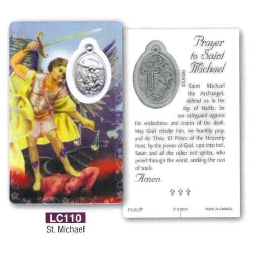 HOLY CARD LAMINATED WITH MEDAL St Michael 