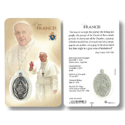 HOLY CARD LAMINATED WITH MEDAL Pope Francis