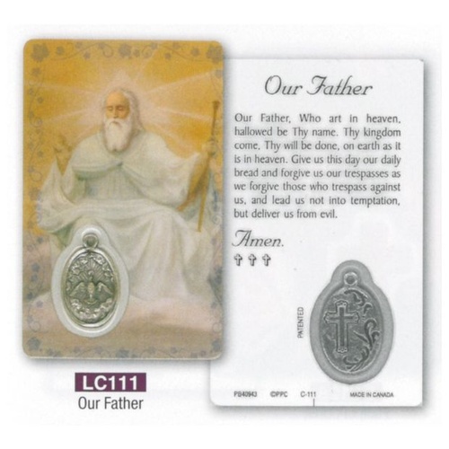 HOLY CARD LAMINATED WITH MEDAL Our Father 