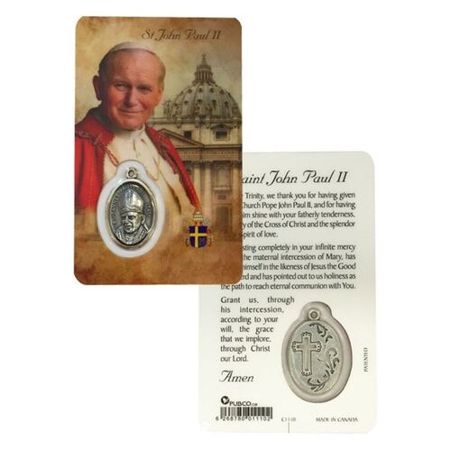 HOLY CARD LAMINATED WITH MEDAL St Pope John Paul II 