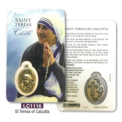 HOLY CARD LAMINATED WITH MEDAL ST TERESA OF CALCUTTA