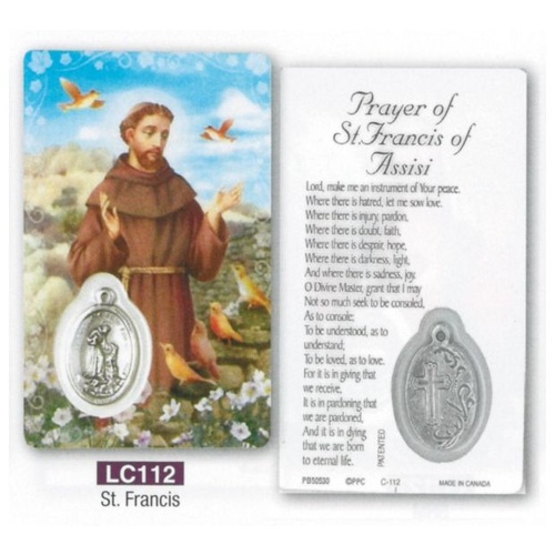 HOLY CARD LAMINATED WITH MEDAL St Francis