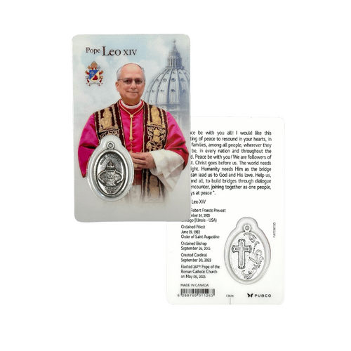 HOLY CARD LAMINATED WITH MEDAL Pope Leo XIV