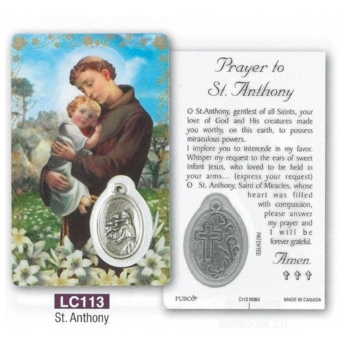 HOLY CARD LAMINATED WITH MEDAL St Anthony 