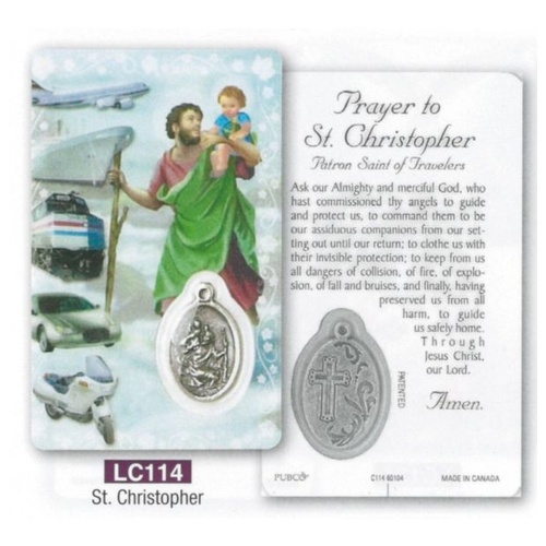 HOLY CARD LAMINATED WITH MEDAL St Christopher 