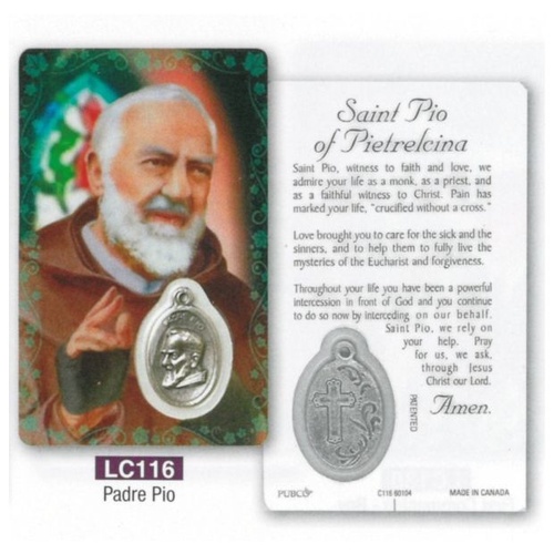 HOLY CARD LAMINATED WITH MEDAL Padre Pio