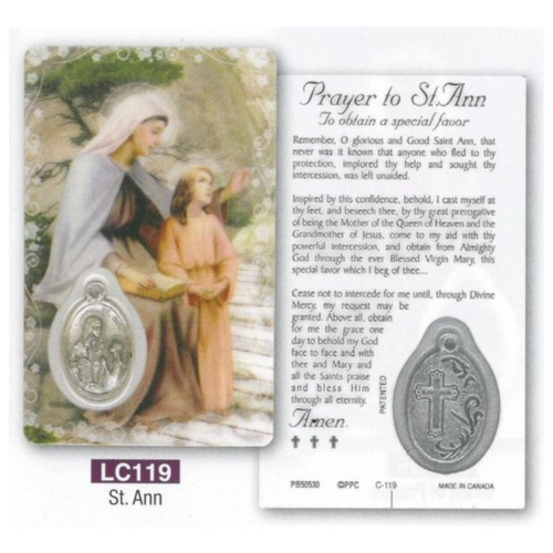 HOLY CARD LAMINATED WITH MEDAL St Ann 