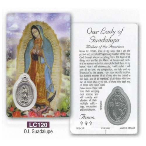 HOLY CARD LAMINATED WITH MEDAL Our Lady of Guadalupe 