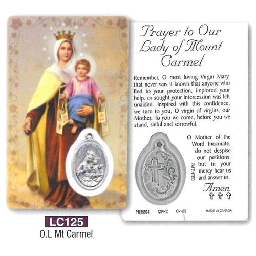 HOLY CARD LAMINATED WITH MEDAL Our Lady Mt Carmel 