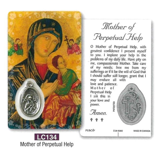 HOLY CARD LAMINATED WITH MEDAL Mother of Perpetual Help 