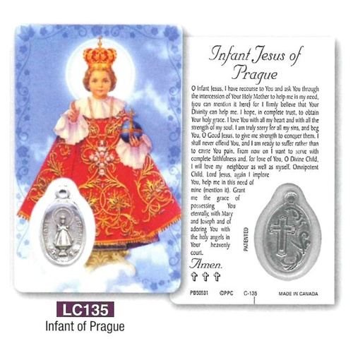 HOLY CARD LAMINATED WITH MEDAL Infant of Prague 