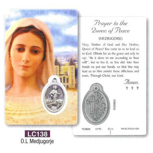HOLY CARD LAMINATED WITH MEDAL Our Lady of Medjugorje