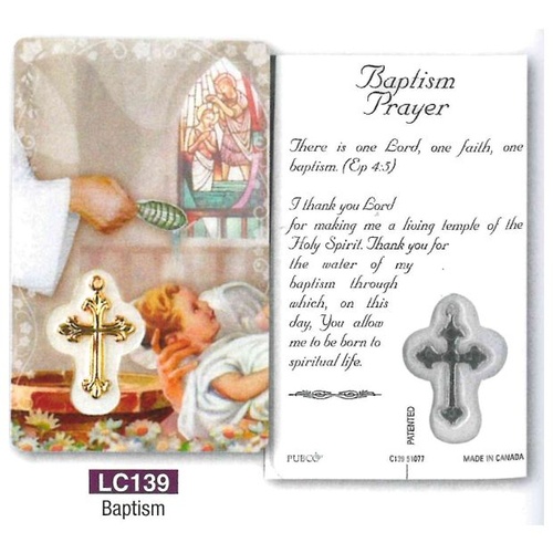 HOLY CARD LAMINATED WITH MEDAL Baptism 