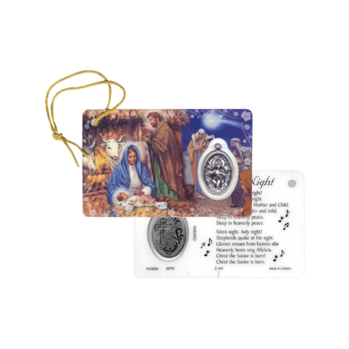 Holy Card Laminated with Medal – Nativity Scene